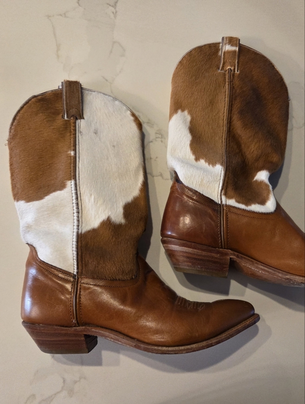 Vintage Code West Cow Print Leather Made In USA Cowboy Boot CowGirl ❤️